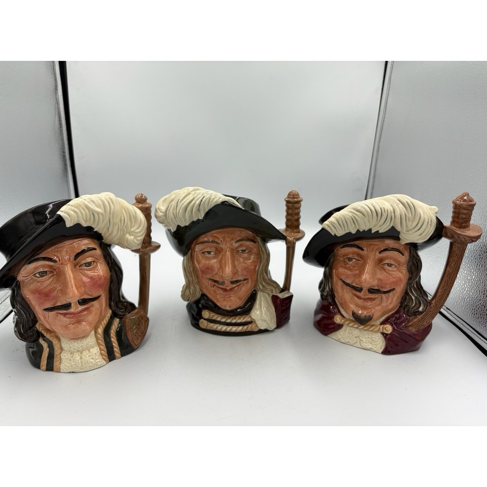 Royal Doulton 3 Musketeers Jugs Set Athos Porthos Aramis Large 7" 1955 England